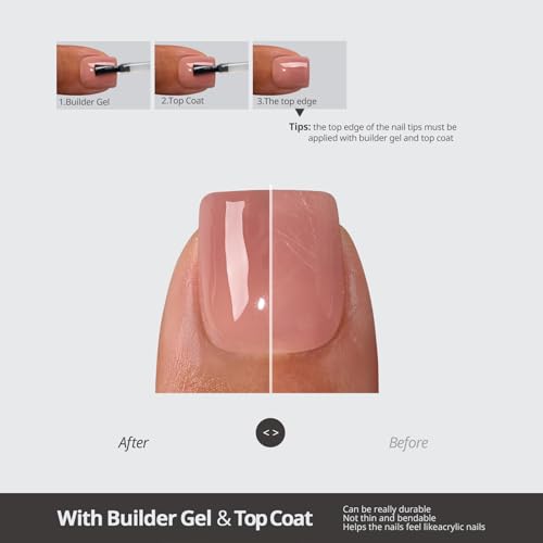 BTArtboxnails X-COAT Nude Toe Nails Press On 5-Shade Bare Base, S-L Square