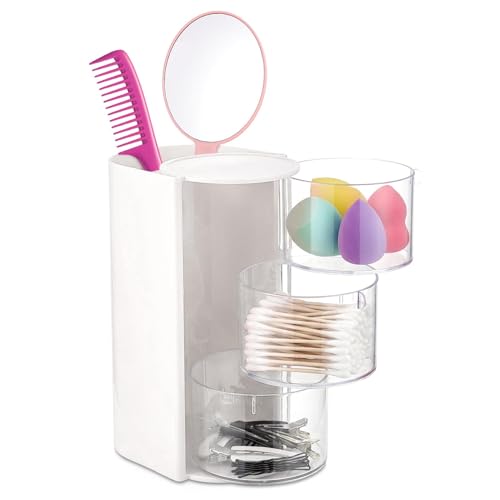 Rotating Makeup Brush & Hair Accessory Organizer - White