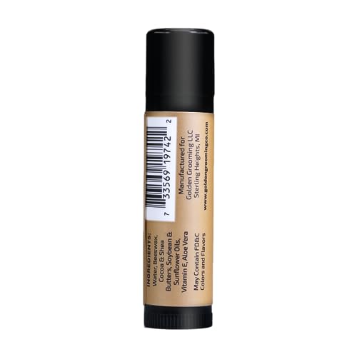 Golden Grooming Co. Lip Balm Set for Men - Soothing & Moisturizing Lip Balms for Dry, Cracked, Chapped Lips - Infused with Aloe Vera & Vitamin E - Vanilla Scent - Pack of 10