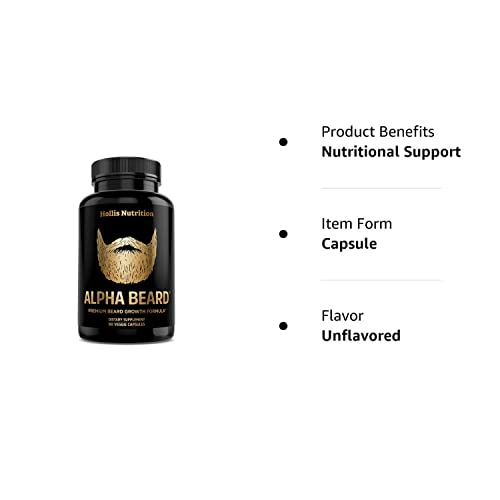 ALPHA BEARD Growth Vitamins | Biotin 10K MCG, Collagen, Keratin, OptiMSM®, goMCT®, BioPerine® | Beard and Hair Growth Supplement for Men | Regrow Stronger, Thicker, Healthier Facial Hair