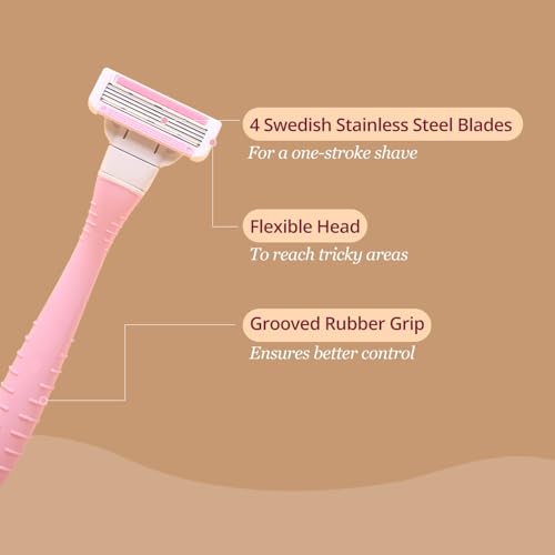 Carmesi Women¡¯s Body Razor | Reusable Razor with 4 Swedish Stainless Steel Blades | Aloe Vera & Vitamin C Strip | Smooth, Painless Hair Removal for Legs, Arms, Bikini Area | Pack of 1