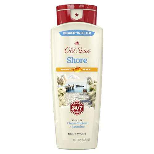 Old Spice Cleansing Body Wash for Men, 24/7 Shower Fresh with Lasting Scent, Moisturize & Renew, Gentle on Skin, Vitamin B3, Shore with Clean Cotton & Jasmine Scent, 18 oz