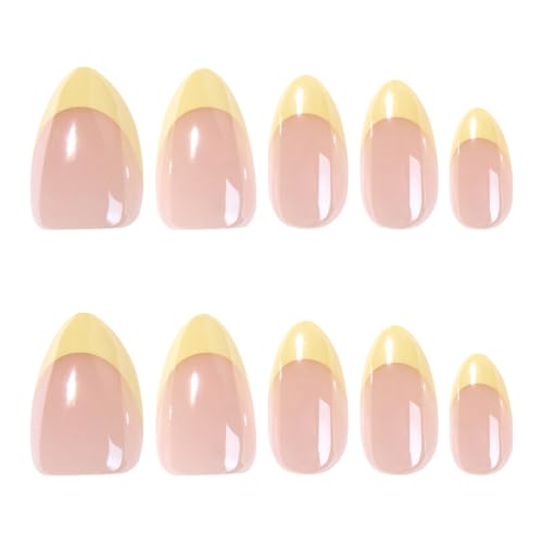 Short Almond Press On Nails - Milky Nude Butter Yellow French Tips 24pc