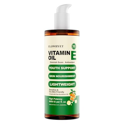 16 Floz Pure Vitamin E Oil For Scars, Organic vit e Nail Oil for Face, Skin, Body and Hair, Nourish Dry Skin, Maintain Youthful, Antioxidant, Fade Scars LIGHTWEIGHT - 500ml