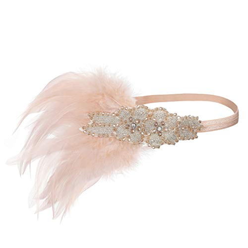 Women's Flapper Feather Headband 1920s Art Deco Roaring 20s Great Gatsby Headpiece Gatsby Costume Champagne