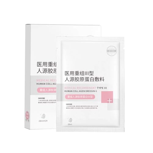 Collagen Face Mask - Human Recombinant Type III Collagen Repair Mask | Overnight Deep Collagen Mask | 5 Sheets, No Alcohol, Anti-Aging, Redness Reduction, Hydration
