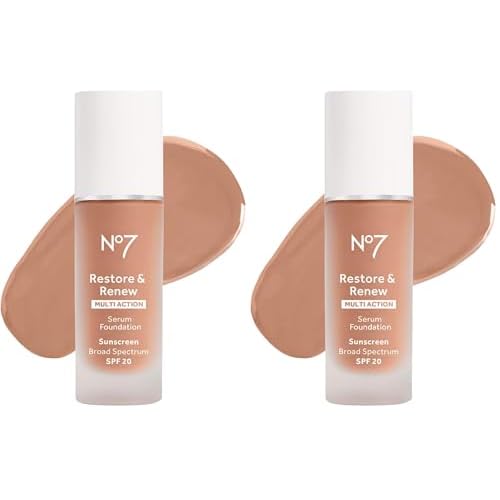 No7 Restore & Renew Multi Action Serum Foundation - Wheat - Liquid Foundation Makeup with Vitamin C, Vitamin E & Collagen for Face - Beauty Skin Serum Formula with Medium Coverage (30ml) (Pack of 2)