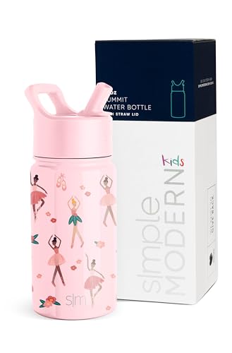 Simple Modern Kids Water Bottle with Straw Lid | Insulated Stainless Steel Reusable Tumbler for Toddlers, Girls | Summit Collection | 14oz, Pink Ballerina