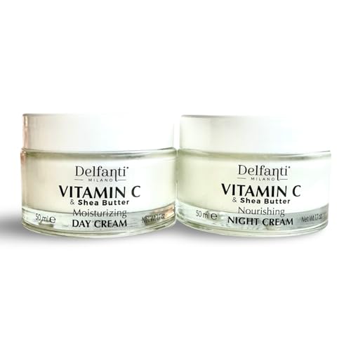 Delfanti-Milano ? VITAMIN C & SHEA BUTTER? DUO pack ? Day + Night Creams ? Face, Neck D?collet? Moisturizing and Nourishing Cream for renewed complexion ? Made in Italy