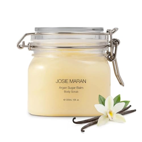 Josie Maran Argan Sugar Balm Body Scrub - Exfoliating Sugar Scrub with 100% Pure Argan Oil & Coconut Oil - Softens, Smoothes & Hydrates Dry Skin - Vegan + Cruelty Free - Vanilla Bean (10 oz)