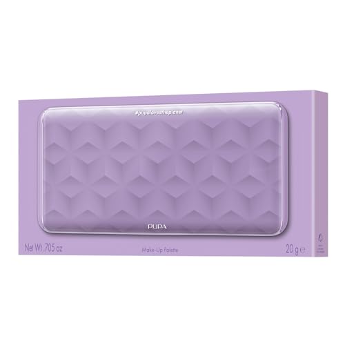 Pupa Milano Make-Up Palette L, 001 Lilac, 0.71 oz - 18 Pan Eyeshadow and Blush Palette, Matte, Shimmer, Metallic Finishes - Blendable Velvety Texture Blush Powder - Talc-Free - Eco-Friendly Packaging