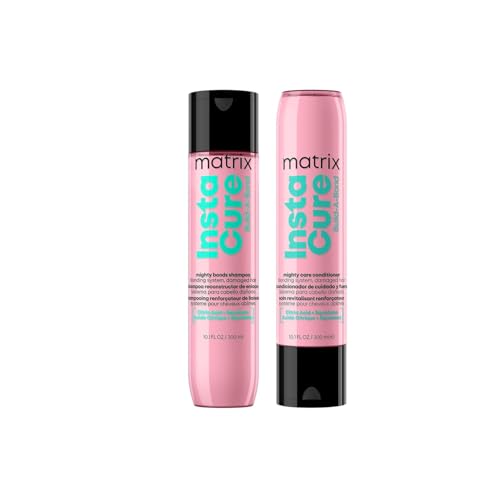 Matrix Instacure Build-A-Bond Mighty Bonds Shampoo and Conditioner Set - Bond Repair For Very Damaged Hair, Strengthens, Adds Shine & Softens with Citric Acid & Squalane, Vegan, Sulfate & Paraben-Free