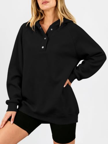 ANRABESS Women's Oversized V-Neck Hoodie Sweatshirt - Cozy Fleece