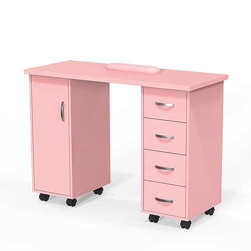 OmySalon Manicure Table with Storage Cabinet & Wrist Rest