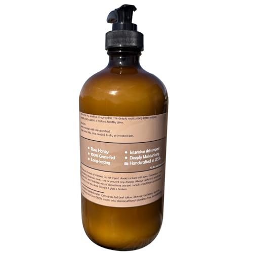 100% Grass-Fed Tallow & Raw Honey Lotion with Olive Oil, (UNSCENTED)