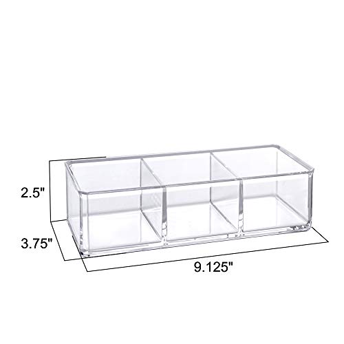 Amazing Abby - Glamour - 2-Pack Acrylic 3-Compartment Makeup Organizer, Transparent Plastic Lipstick Holder, Perfect Bathroom Vanity Storage Solution for Lipsticks, Nail Polishes, and More