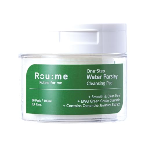 ROUME One-Step Water Parsley Cleansing Pad (65 Pads) - Korean Face Cleanser & Makeup Remover for Sensitive Skin, Dual-Sided Embossed Pads with 16,987ppm Parsley Extract, EWG Green & Vegan, 6.4 fl.oz.