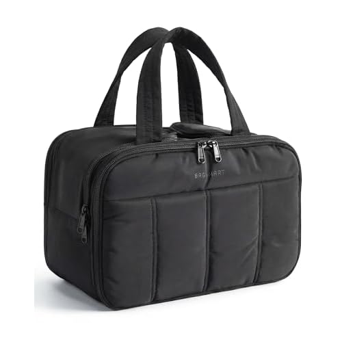 BAGSMART Travel Toiletry Bag, Puffy Large Toiletry Bag for Women, Lightweight Cosmetic Makeup Bag Organizer with Handle for Traveling, Accessories, Essentials, Toiletries (Black)