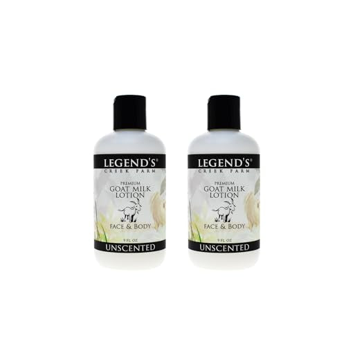 Legend's Creek Farm Goat Milk Lotion - Moisturizing Goat Milk Body Lotion for Body, Hand & Face - 9 oz Body Moisturizer with Shea Butter, Sunflower Oil, Aloe, Handmade in USA (2-Pack, Unscented)