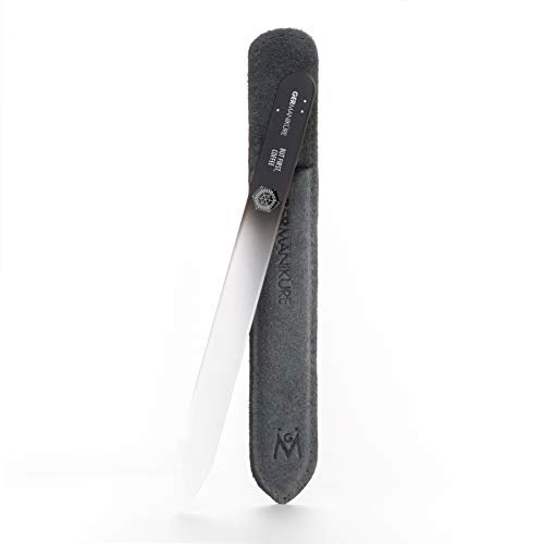 Germanikure Czech Glass Nail File - But First Coffee / Suede Sleeve Handmade