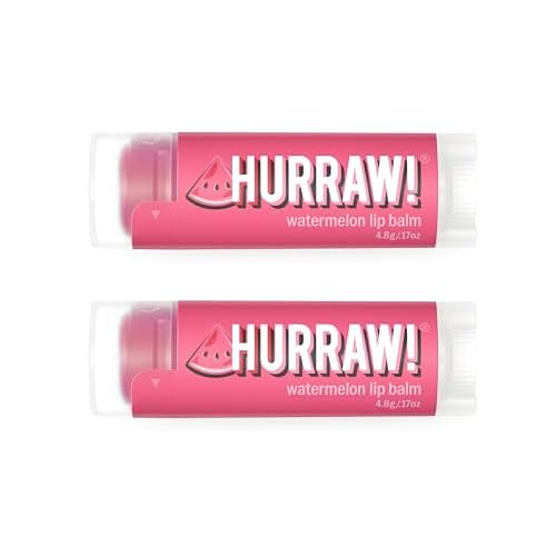 Hurraw! Watermelon Lip Balm, 2 Pack: Organic, Certified Vegan, Cruelty and Gluten Free. Non-GMO, 100% Natural Ingredients. Bee, Shea, Soy and Palm Free. Made in USA