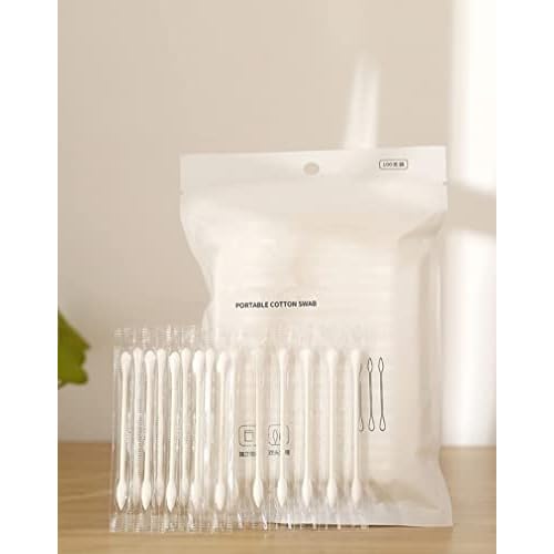 Cotton Swabs, Q Tips, 100 Count Natural Cotton Buds, Individually Wrapped Double Tipped Cotton Tips for Ear, Beauty Care, Cleaning (Round & Pointed Shape Cotton Heads)