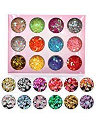 Minejin Nail Art Glitter Sequins 3D Paillette Heart Shape Chunky Flakes with Rhombus Manicure Tips Decoration 2 Set