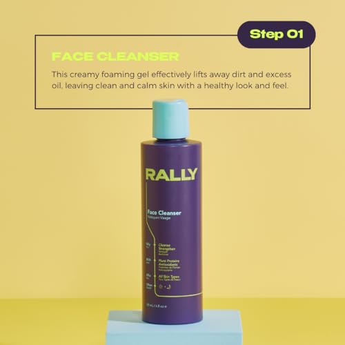 RALLY Plant-Based Gel Foaming Face Cleanser | Clean + Hydrating Formula | Gentle Daily Cleanse + Antioxidants | Derm Recommended for Tweens, Teens + Athletes, 6 OZ