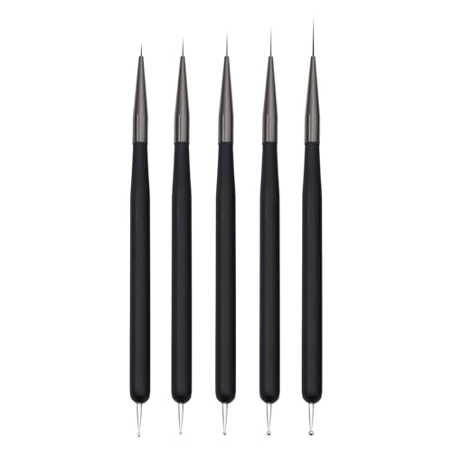 Nail Art Brushes, 5Pcs Nail Art Liner Brushes, Dotting Pen Tools, Painting Art Design Brush Set for Long Lines, Thin Details, Fine Drawing Sizes 7/9/11/15/22mm, Black