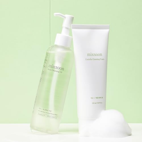mixsoon Double Cleansing Set 2-Step Routine, Cica Foam & Bean Cleansing Oil Face Wash Set Gentle Deep Clean and Hydrating Care 150ml / 5.07 fl.oz., 195ml / 6.59 fl.oz. Korean Glass Skin Care