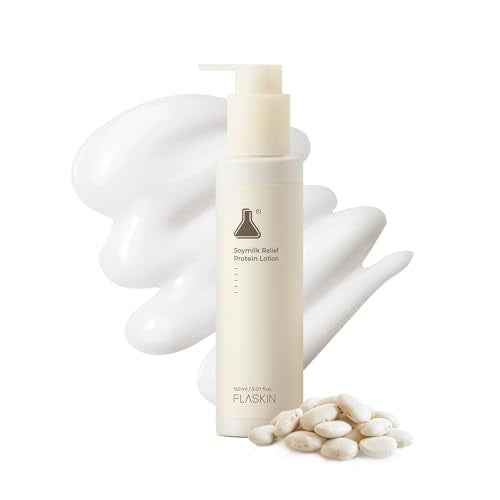 FLASKIN Milky Lotion | Soymilk Relief Protein Lotion | Skin Barrier Support, Hydration, Glow, Brightening | OAT and SOYBEAN EXTRACT, Niacinamide | Dry, Flaky Skin | Korean Skincare | 5.07 fl.oz.
