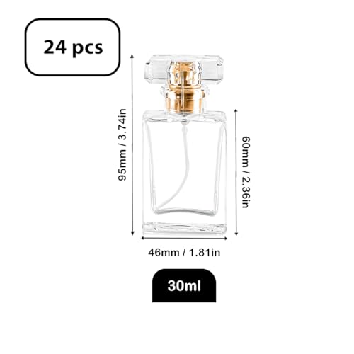 Glass Perfume Bottle Empty Refillable 8Pack Clear Travel Perfume Spray Atomizer Bottle 30ml Perfume Fine Mist Spray Perfume Bottle Atomizer Container with Sprayer Applicator (Clear Square 30ml 24PCS)