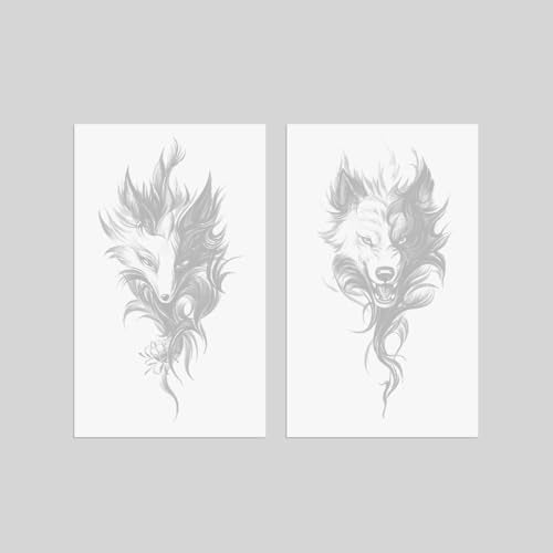 Fox Wolf Temporary Tattoo Stickers - 2 Sheets, Waterproof, 5-7 Days