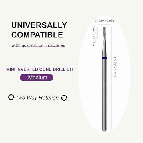 Cuticle Nail Drill Bit, Professional Russian Manicure Drill Bits, Safety Diamond Bit, Under Nail Cleaner Cuticle Remover Nail Prepare, Nail Supplies for Nail Techs (Mini Inverted Cone-M)