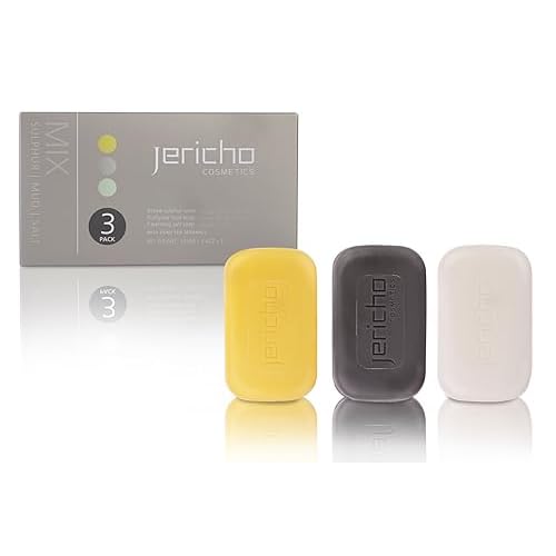Jericho Dead Sea Soap Bar Variety Pack ? 3 Bars (Cleansing, Sulfur, Mud) ? Mineral-Rich Face & Body Soaps for All Skin Types, Oily Skin, and Acne Care - 4.4 oz / 125g (Pack of 3)