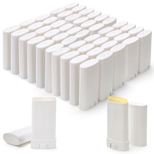 50 Pieces Plastic Empty Deodorant Containers, 15Ml/0.5Oz Oval Twist-Up Lip Balm Tubes Bulk, Travel Refillable Container for Lotion Bars, Shaving Soap Lipstick DIY
