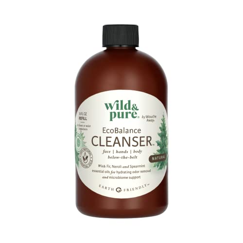 Wild & Pure EWG Verified All Natural, Plant-Based EcoBalance Cleanser - 18 Oz Refill | pH Balanced & Microbiome-Friendly | No-Rinse Body Wash