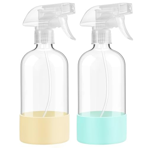 16 oz Glass Spray Bottles with Silicone Sleeve - 2 Pack