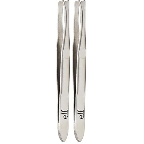 e.l.f., Slant Tweezer, Professional Quality Stainless Steel, Provides a Strong Grip, Removes Hairs Accurately, Shapes, Defines, Easy To Use, Ergonomically-Designed (Pack of 2)