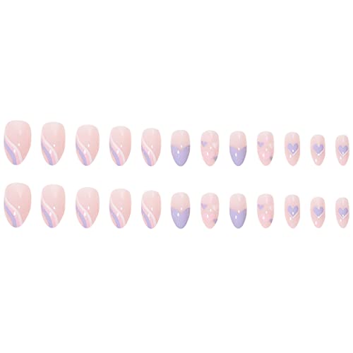 TMLECE TM Press on Nails 24 PCS Medium Ballet Fake Nails Glue on Nails for Women Girls Teens with Glue Sticker and Nails File, White Edge Glitter Rhinestone