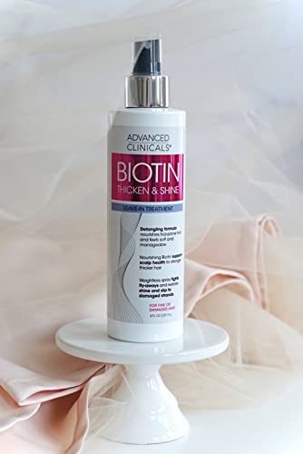 Advanced Clinicals Biotin Hair Spray Thicken & Shine Leave In Treatment, Biotin Detangling Formula Nourishes Fine, Damaged, Or Frizz Prone Hair & Supports Scalp Health For Strong Thick Hair, 8 Fl Oz