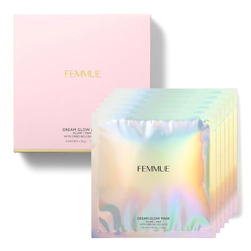 FEMMUE Dream Glow Sheet Mask - Plump Firm (6pk) | Bio-Cellulose Face Mask with Hyaluronic Acid | Hydrating & Firming | Korean Skin Care