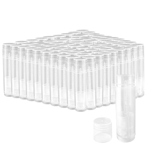 Empty Lip Balm Tubes for DIY Lipstick with Leak-proof Caps, 100-Pack Lip Balm Containers BPA Free, White