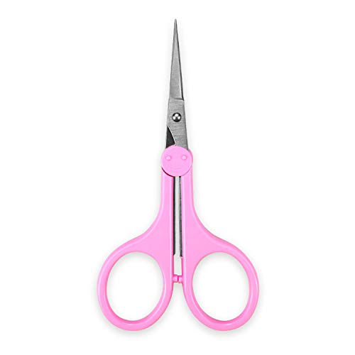 Humbee Eyebrow Scissors, Small Scissors for Facial, Nose, Eyebrow, Mustache, and Beard Hair Trimming & Grooming, Straight Edge, Pink Long Cap