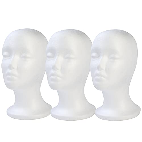 BALABALA 3 Pcs Foam Wig Head, Female Styrofoam Mannequin Hairpieces Stand Holder Cosmetics Model Head Wig Display for Style, Model, Display Hair, Hats, Hairpieces, Mask , Salon and Travel