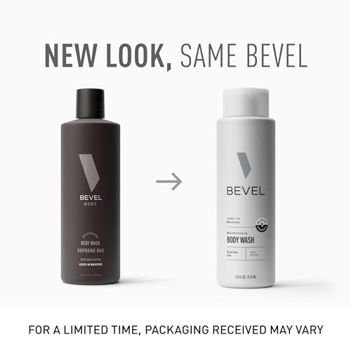 Bevel Moisturizing Body Wash for Men - Supreme Oak Scent with Shea Butter, Vitamin B, and Coconut Oil, 16 Oz (Pack of 2)(Packaging May Vary)