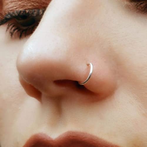 Set of 2 Fake Clip On Nose Rings 20g - Silver Tone Tiny Faux Piercing Hoops - No Piercing Needed