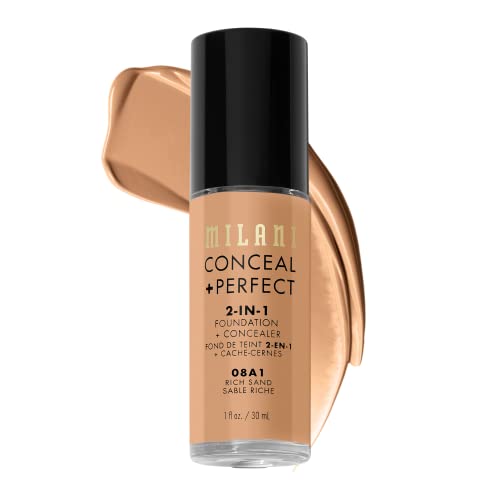 Milani Conceal + Perfect 2-in-1 Foundation + Concealer - Rich Sand (1 Fl. Oz.) Cruelty-Free Liquid Foundation - Cover Under-Eye Circles, Blemishes & Skin Discoloration for a Flawless Complexion