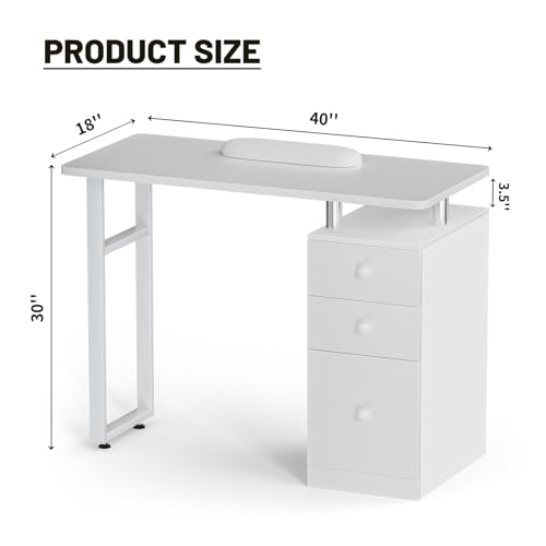 White Manicure Table with Wrist Cushion & Storage Drawers
