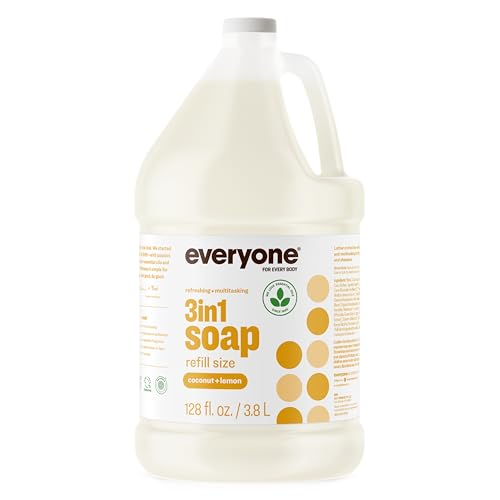 Everyone 3-in-1 Soap, Body Wash, Bubble Bath, Shampoo, 1 Gallon, Coconut and Lemon, made with Essential Oils for Men and Women